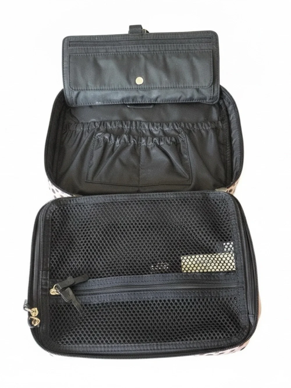 kate spade Pale Pink and Black Polka Dot Cosmetic Case